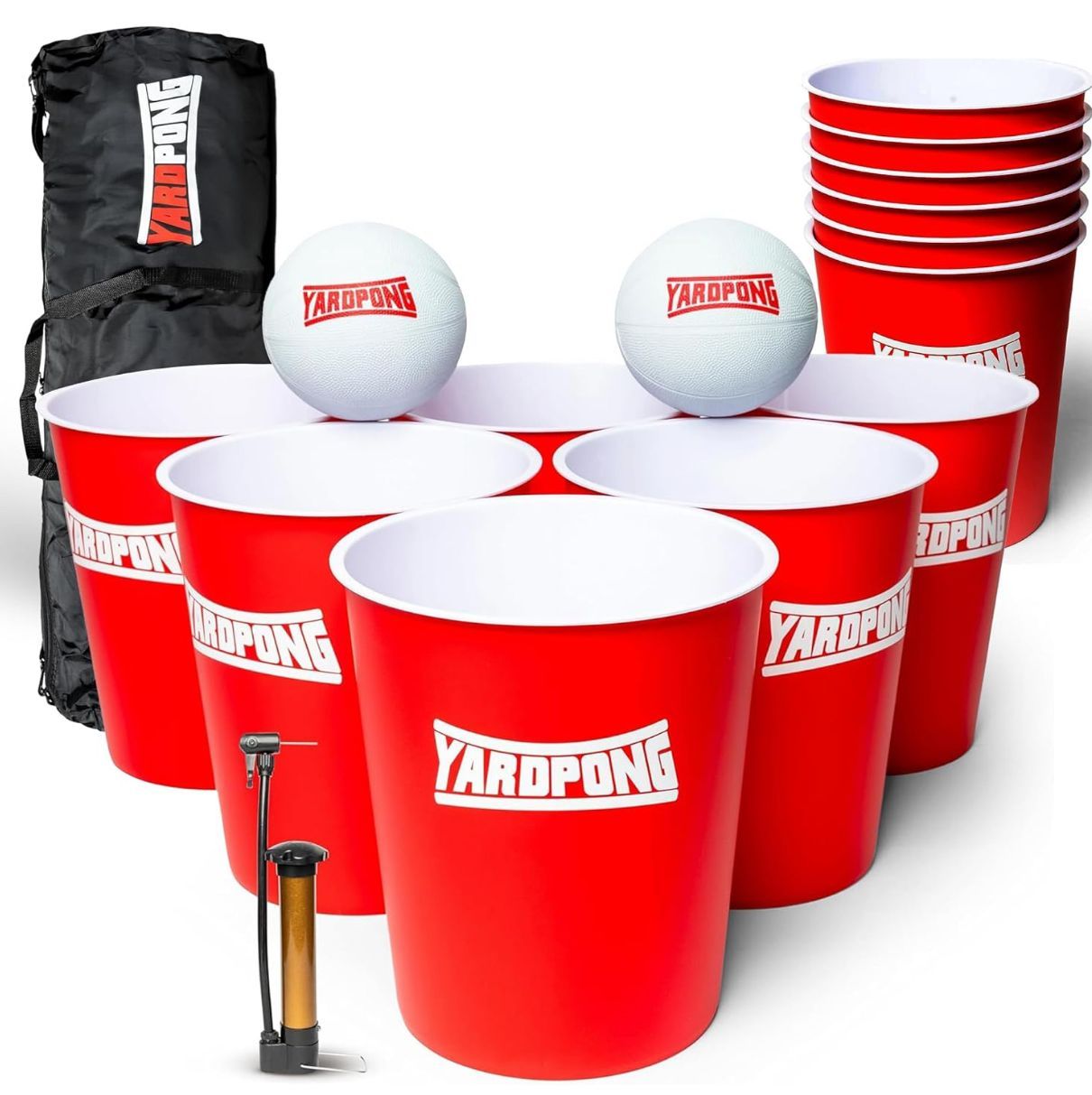 A bunch of red yardpong cups and balls
