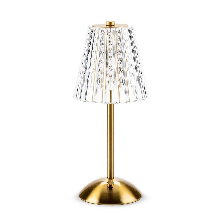 A table lamp with a clear glass shade on a white background.