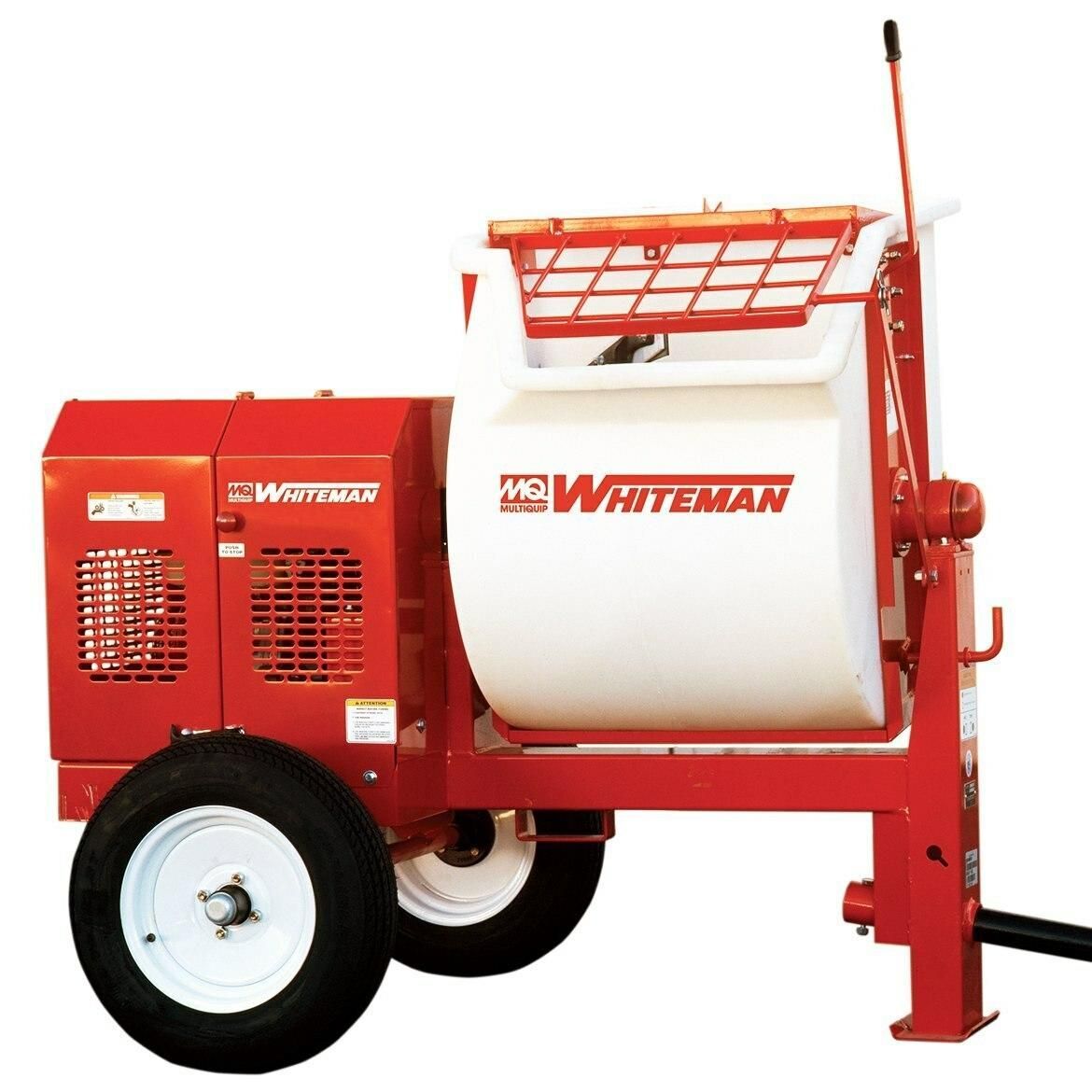 A red and white whiteman mixer on a white background