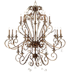 A large chandelier with candles hanging from the ceiling