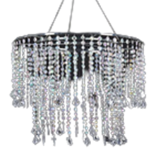 A close up of a chandelier with crystals hanging from it.