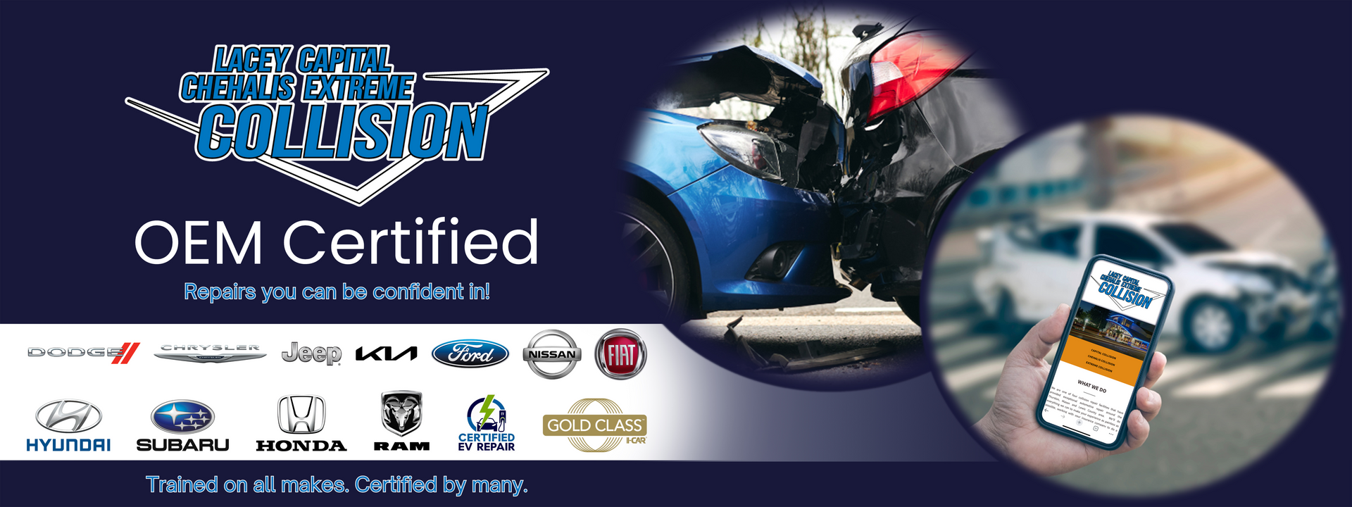 A list of certified collision repair companies including subaru , honda , hyundai , and nissan.