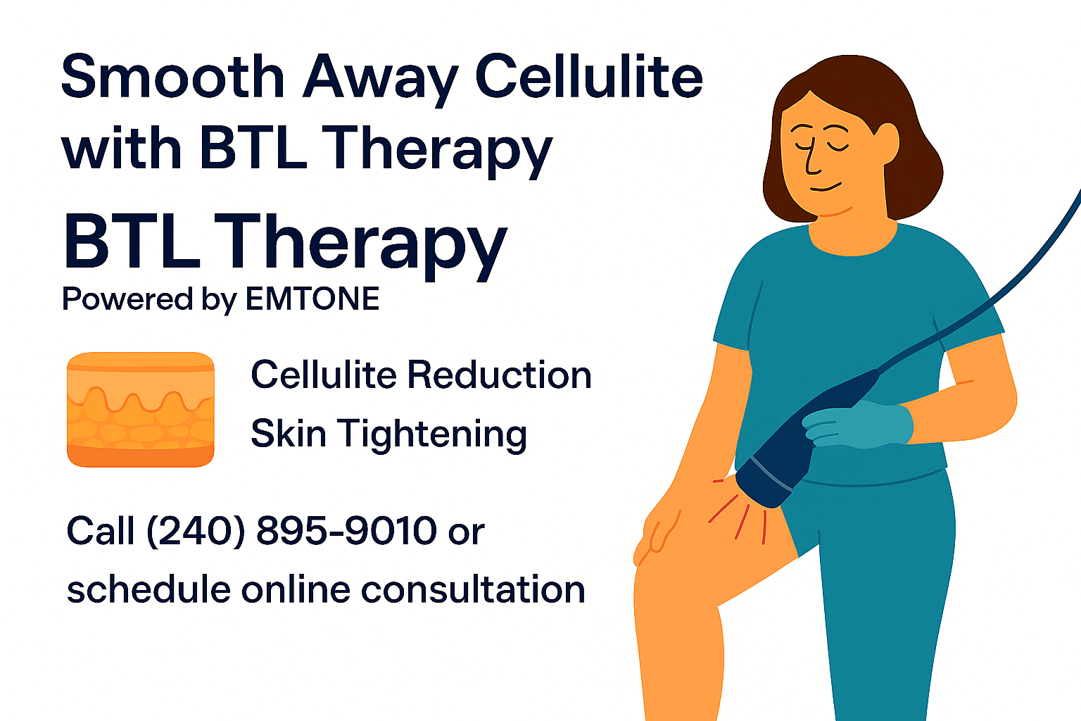 Ad promoting DTL Therapy for weight loss: person receiving treatment, benefits listed, and contact info. Ad promoting DTL Therapy for weight loss: person receiving treatment, benefits listed, and contact info.