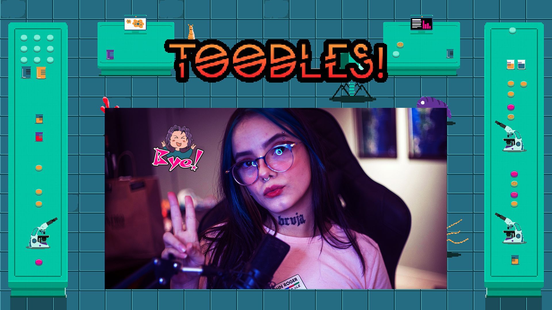 Goodbye screen of a pixel microbiology lab with streamer window.