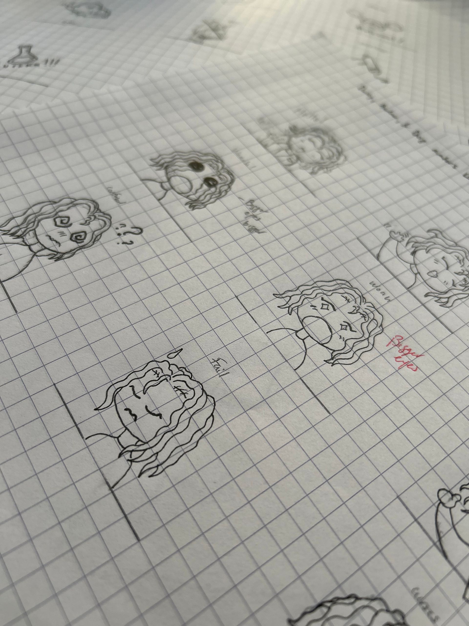 emote sketches on graph paper.