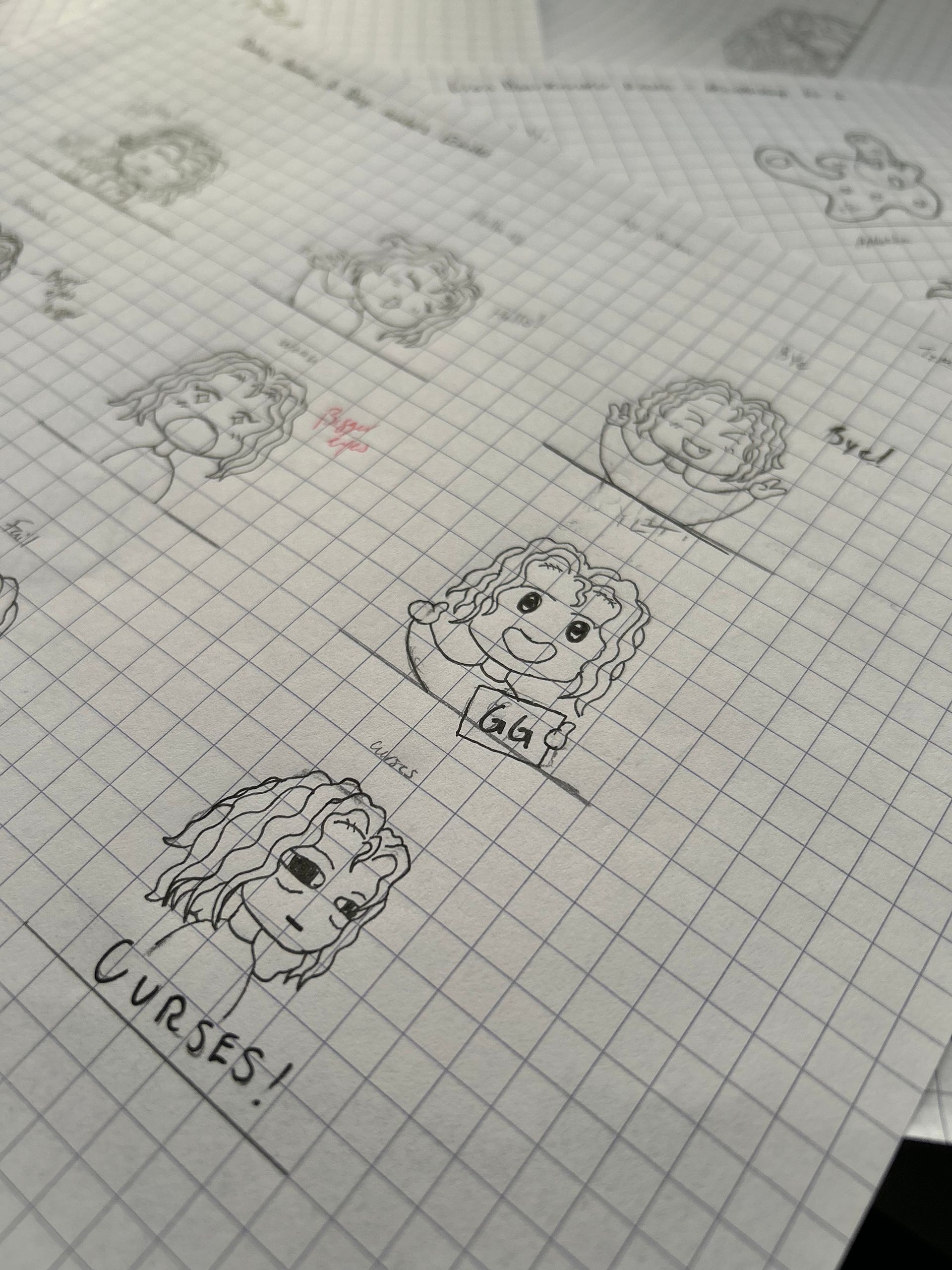 emote sketches on graph paper.