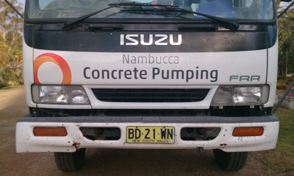 Front of an Isuzu Concrete Pumping Truck in Nambucca — Nambucca Concrete Pumping in Valla, NSW