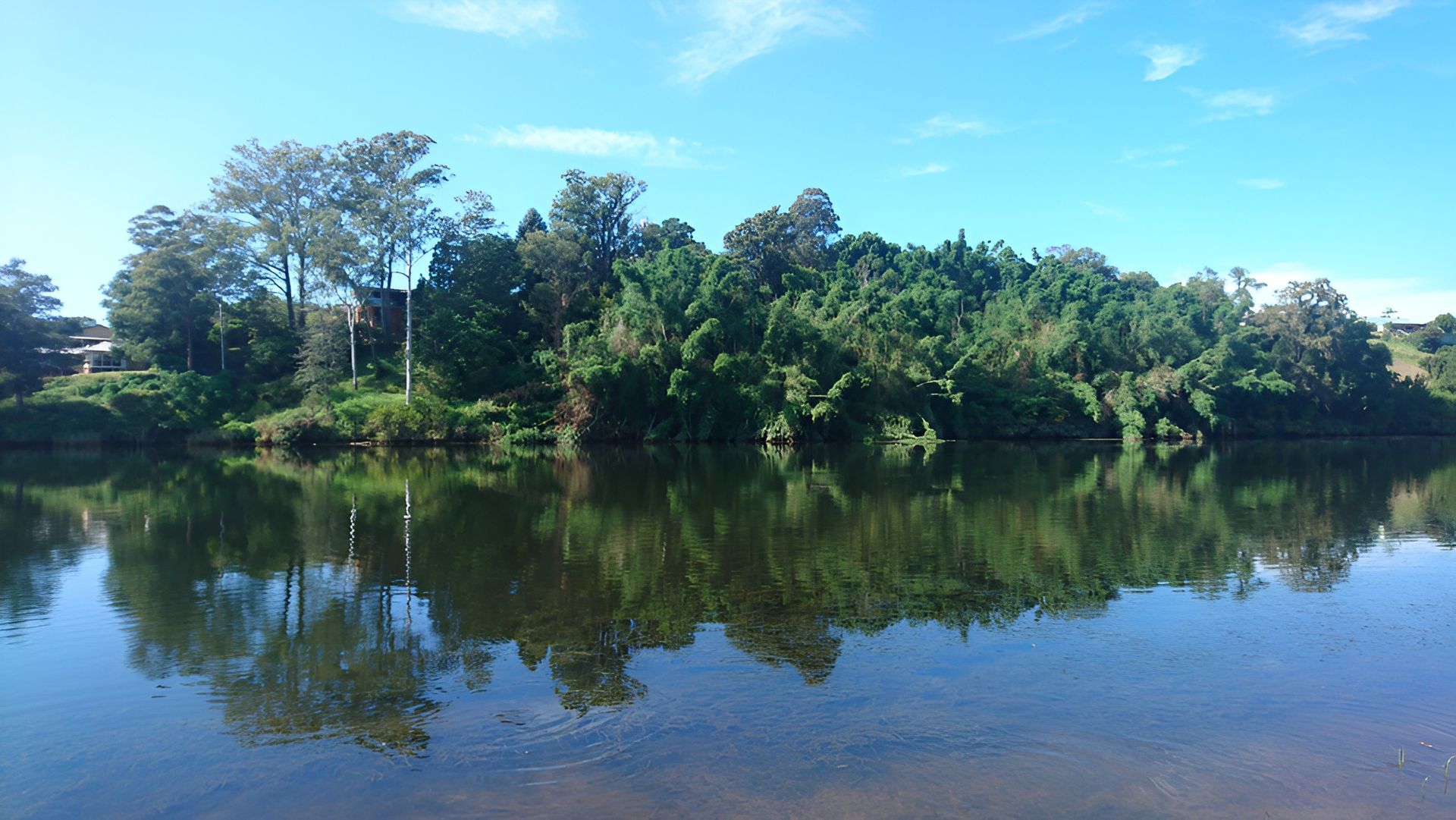 River With Lush Green Trees Reflected in the Calm Water Under a Blue Sky — Nambucca Concrete Pumping in Kempsey, NSW