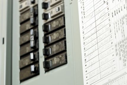 A close up of a electrical panel board