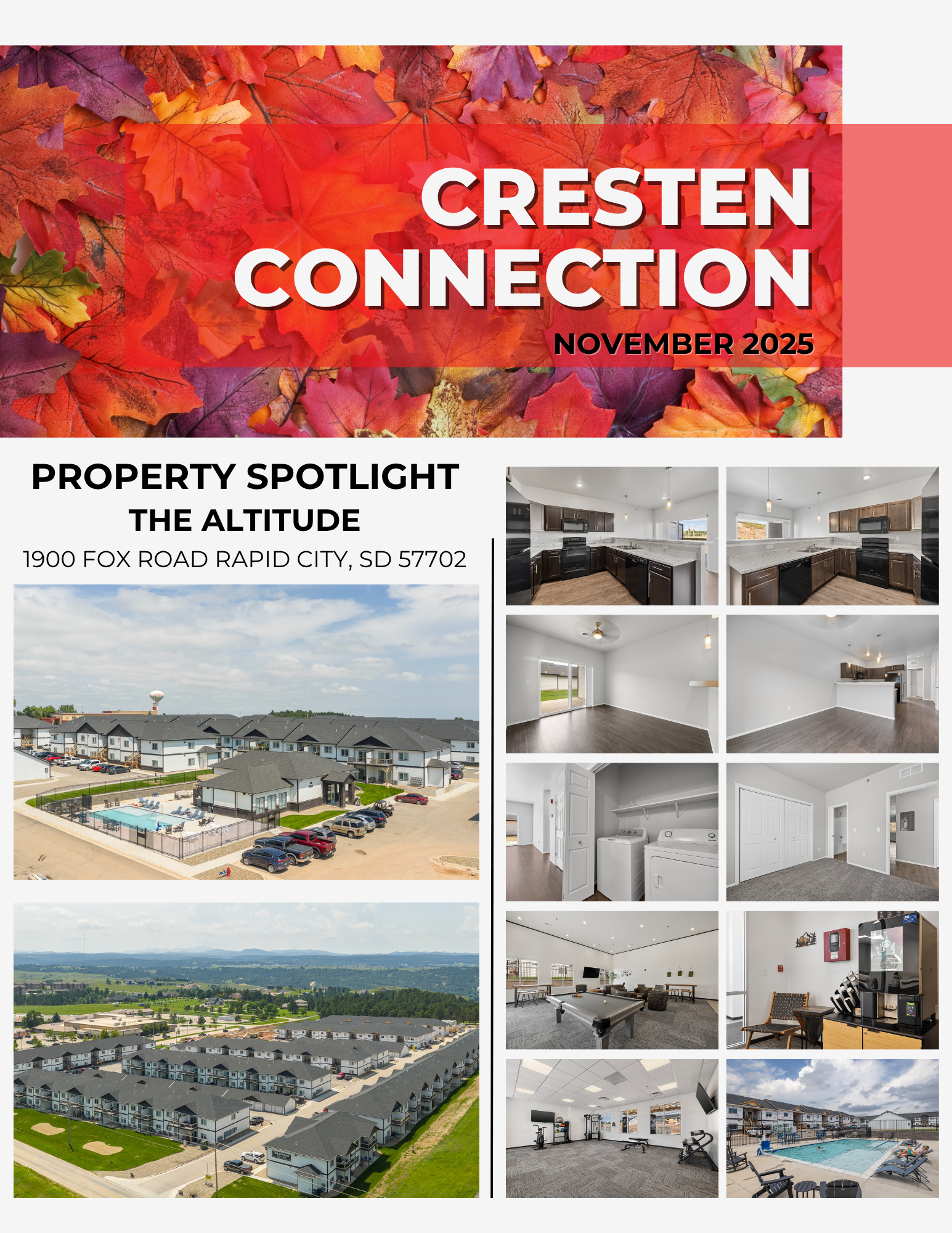 Cresten Connection newsletter cover with property spotlight, The Altitude, featuring apartment and exterior photos.