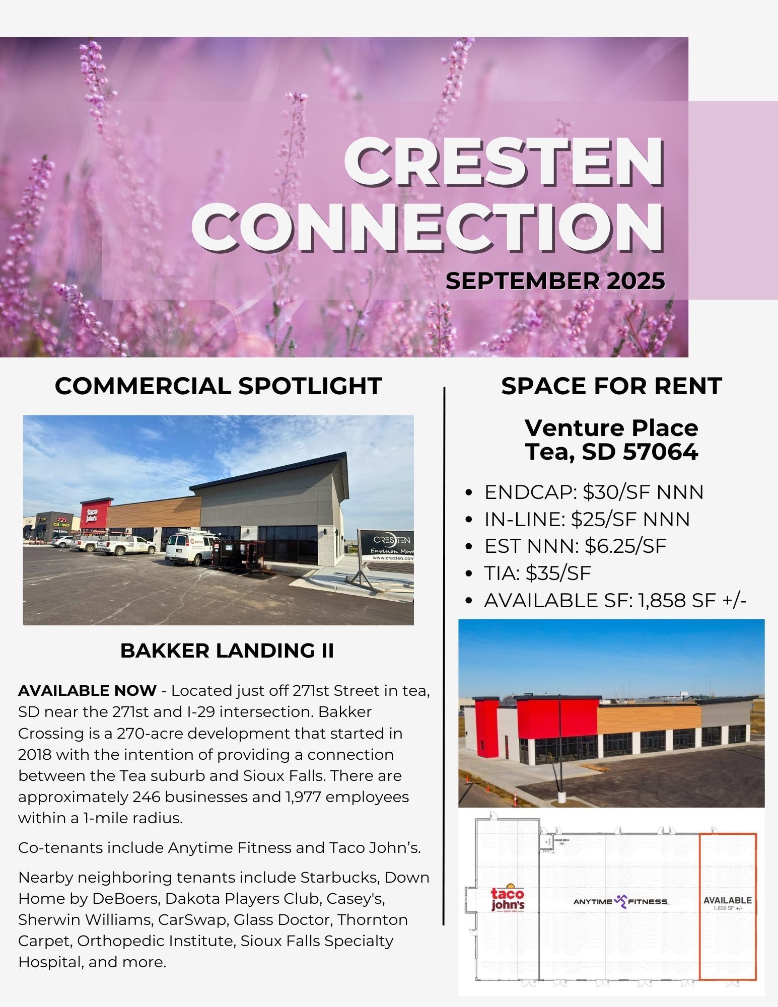Cresten Connection newsletter, September 2025, featuring commercial spotlights and building photos