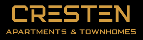 Cresten Apartments & Townhomes logo in gold on a black background