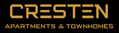 Cresten Apartments & Townhomes logo in gold on a black background