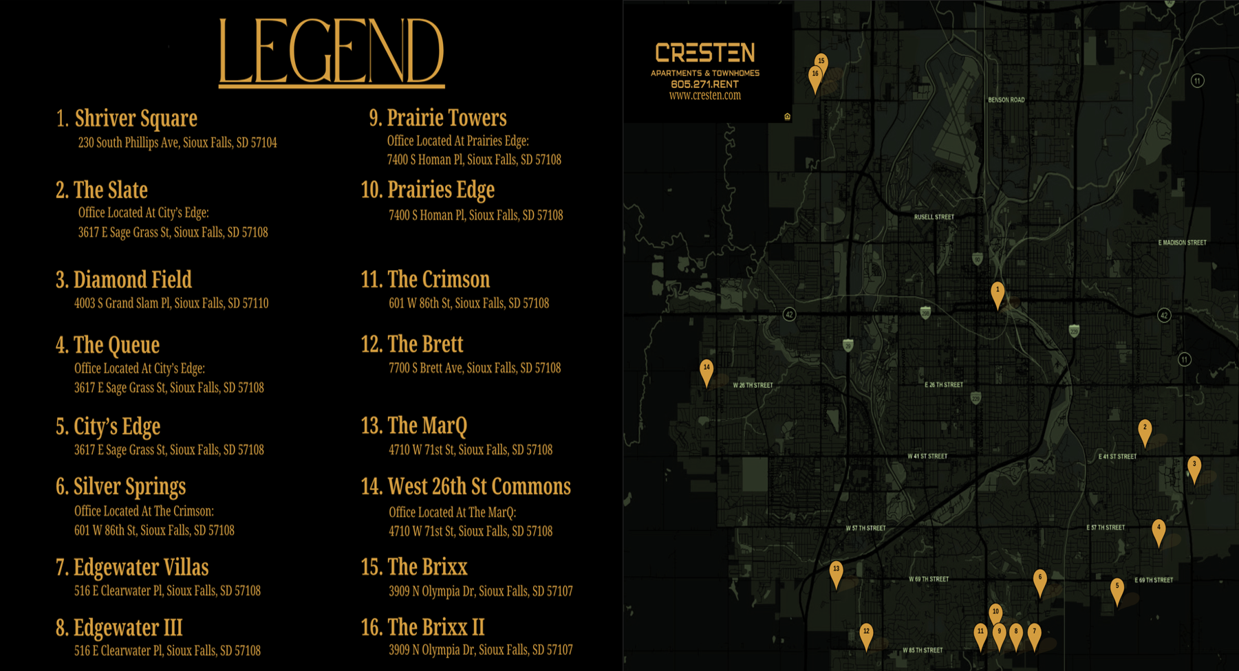 Gold-on-black game menu titled “LEGEND” with a left-side list and a dark map on the right.