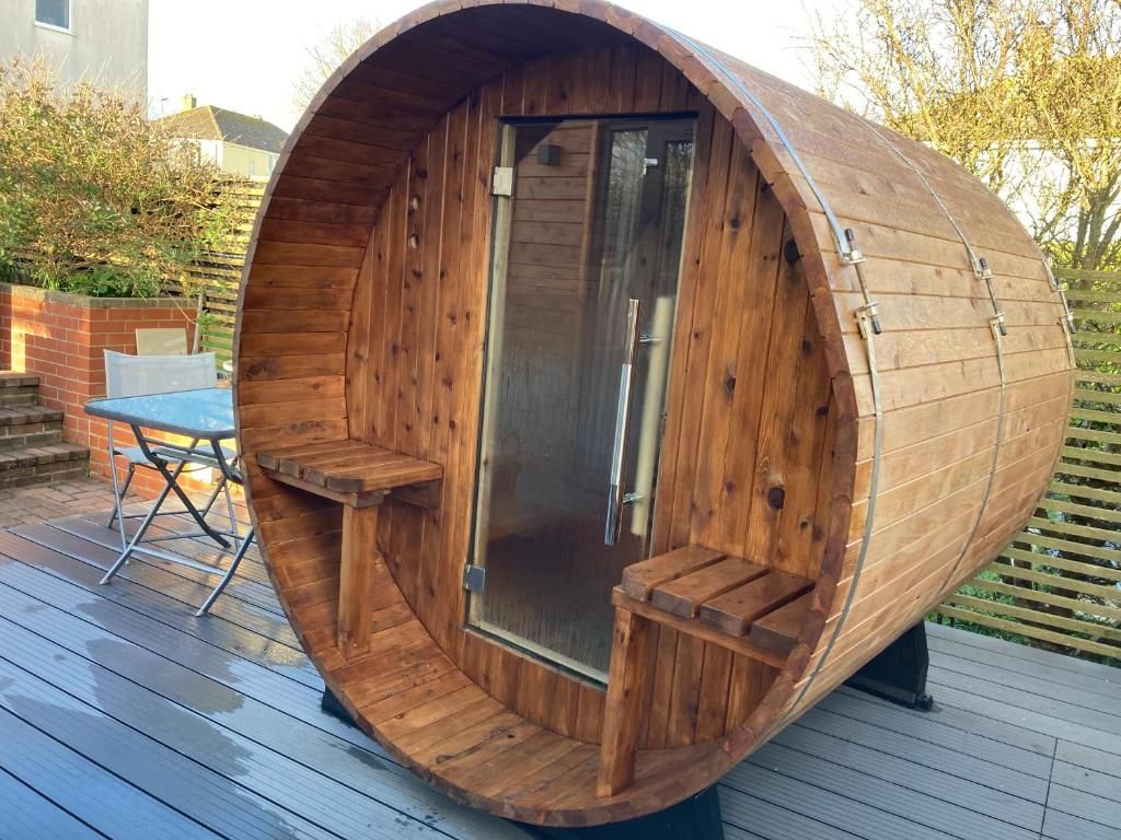 Outdoor Barrel Sauna Cabin For Sale in Coffs Harbour, installed by Jetty Plumbing.