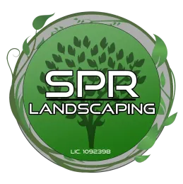 SPR Landscaping logo with green circular leaf design and license number 1092398