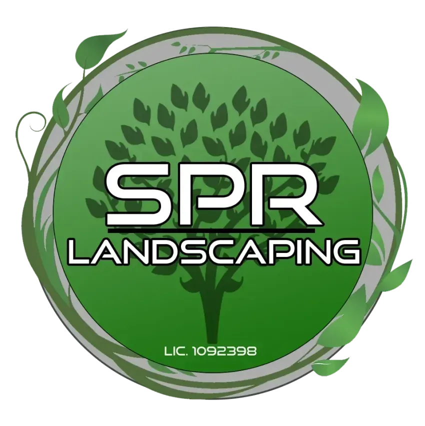 SPR Landscaping logo with green circular leaf design and gray lettering.