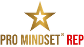 Gold star logo above “PRO MINDSET REP” text in gold and red on a white background