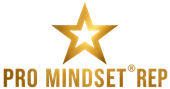 Gold star logo above “PRO MINDSET REP” text in gold and red on a white background