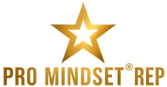 Gold star logo above “PRO MINDSET REP” text in gold and red on a white background