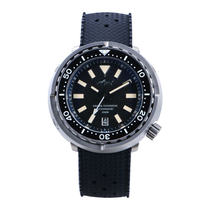 A watch with a black band has the number 14 on the face