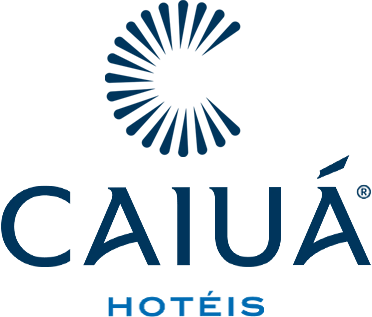 Caiuá Hotéis logo: Blue radiating sunburst design above the name 