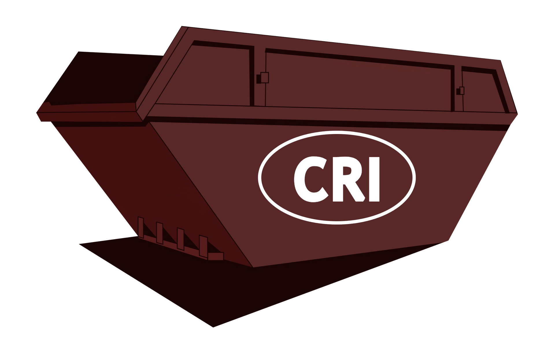 A brown dumpster with the word cri written on it