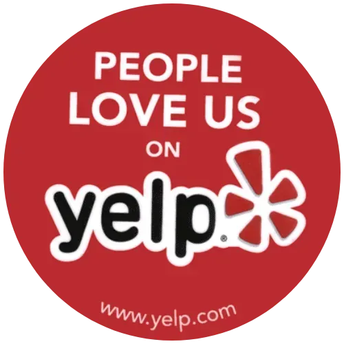 a yelp sticker that says people love us on yelp