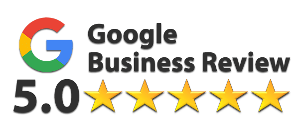 Google Business Review with a 5.0 rating and five gold stars.