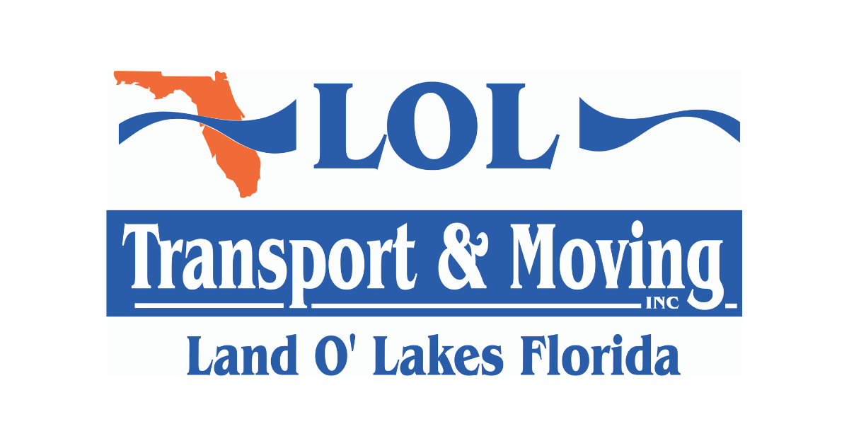 Logo for LOL Transport & Moving Inc. in Land O' Lakes, Florida, featuring Florida map outline and blue text.