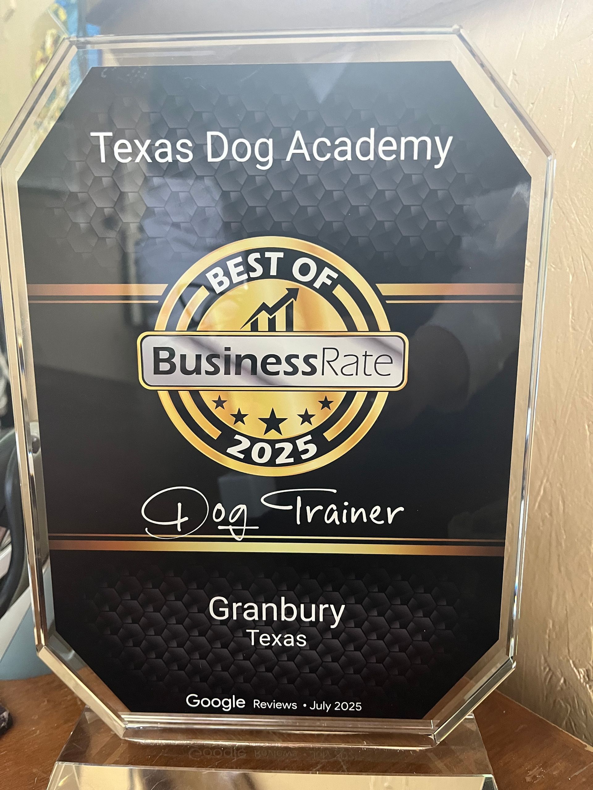 Plaque for Texas Dog Academy,