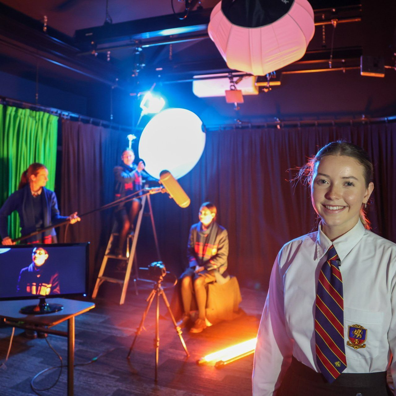 Film, TV and New Media students utilising the Downlands Film and TV studio.