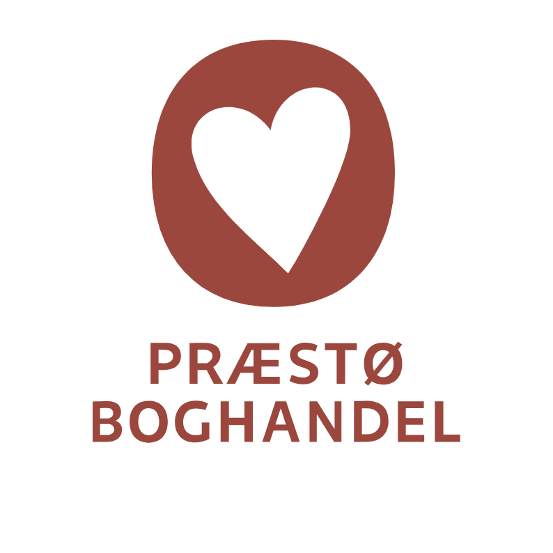 Et logo for Presto Boghandel med et hjerte i en rød cirkel