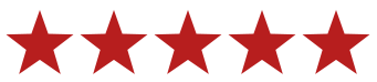 Five red stars are lined up in a row on a white background.