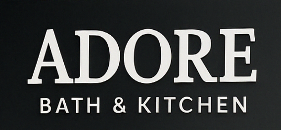 Adore bath and kitchen logo on a black background