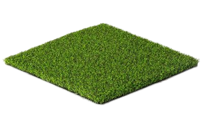 Square swatch of lush, green artificial turf, angled on a white background.