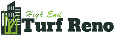 Logo of "High End Turf Reno" with a building and grass graphic.