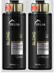 Hay dos botellas de champú y acondicionador Truss Blonde.