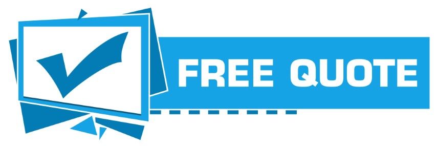 Blue graphic with check mark icon and text “FREE QUOTE”.