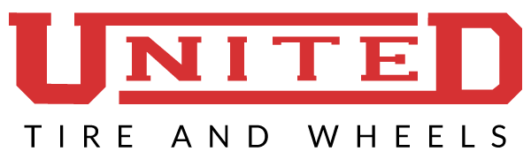 A logo for united tire and wheels with a tire on it