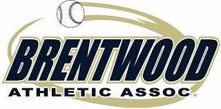 Brentwood Athletic Assoc. logo with blue text and a baseball graphic on a gold arc