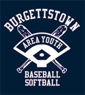 Burgettstown Area Youth Baseball Softball logo with crossed bats and home plate on navy background