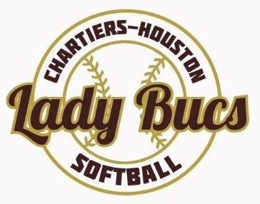 Charters-Houston Lady Bucs softball logo with crossed bats and gold-brown lettering