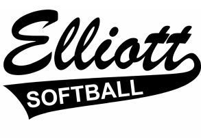 Elliott Softball logo in black and white with stylized script and a swoosh underline