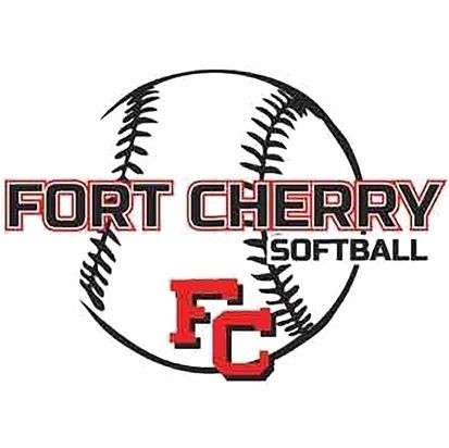 Fort Cherry Softball logo with red FC letters on a white baseball outline