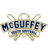 McGuffey Youth Softball logo with crossed bats and a softball in gold and navy