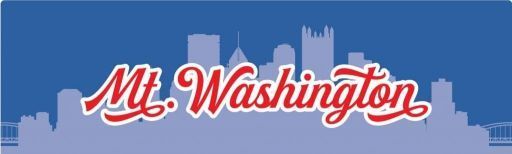 Mt. Washington text in red script over a blue skyline silhouette