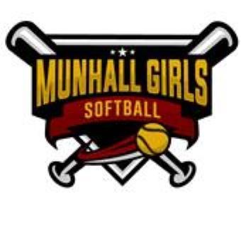 Munhall Girls Softball logo with crossed bats and yellow softball on black and red banner