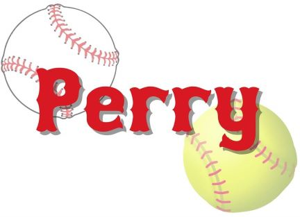 Perry text over two baseballs, one white and one yellow-green, on a light background