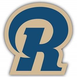 Blue and gold stylized letter R logo on a white background
